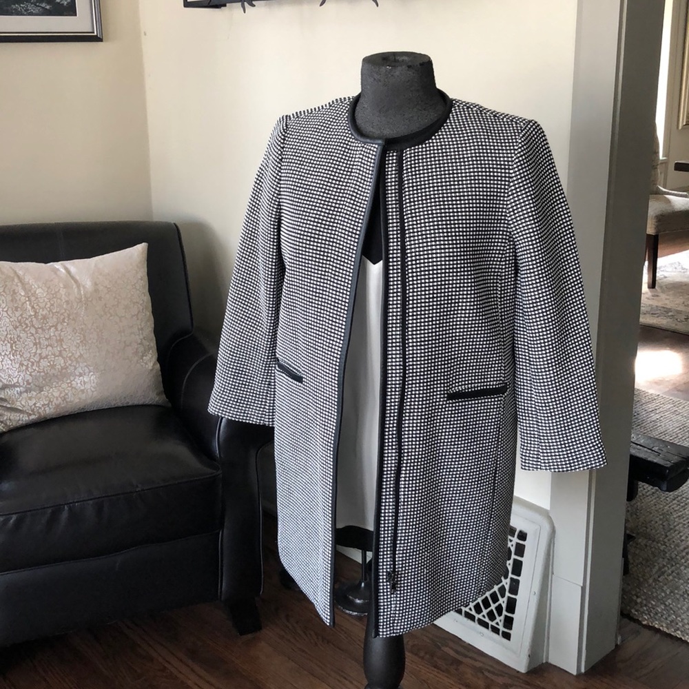 Ann Taylor long black and white checked jacket